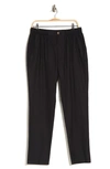 14th & Union Elastic Waist Linen Blend Trim Fit Pants In Black Caviar
