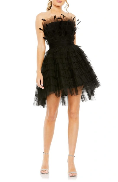 Mac Duggal Feather Tulle Strapless Minidress In Black