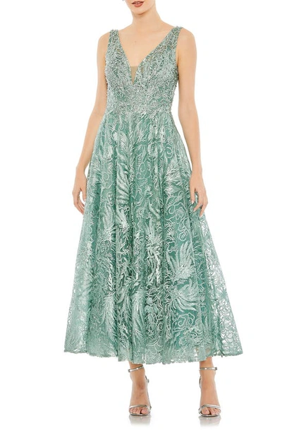 Mac Duggal Embellished & Embroidered Fit & Flare Dress In Seafoam