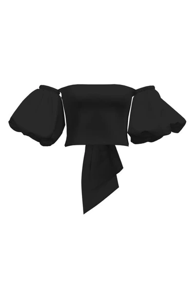 Diarrablu Zany Solid Tie Front Crop Top In Black