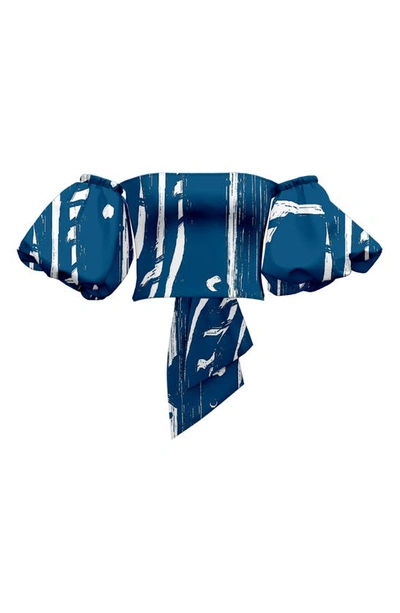 Diarrablu Zany Off The Shoulder Crop Top In Blue