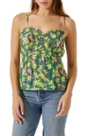 Astr Ruched Babydoll Camisole In Yellow Green Flower