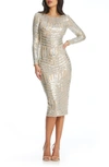 Dress The Population Emery Sequin Stripe Long Sleeve Cocktail Dress In Silver-black