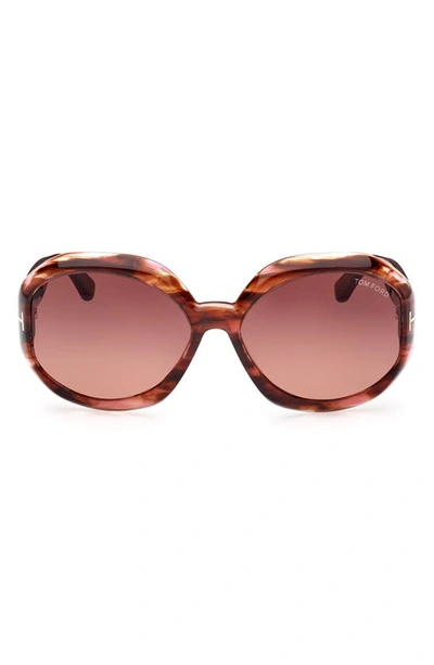 Tom Ford 62mm Gradient Oversize Round Sunglasses In Coloured Havana / Brown