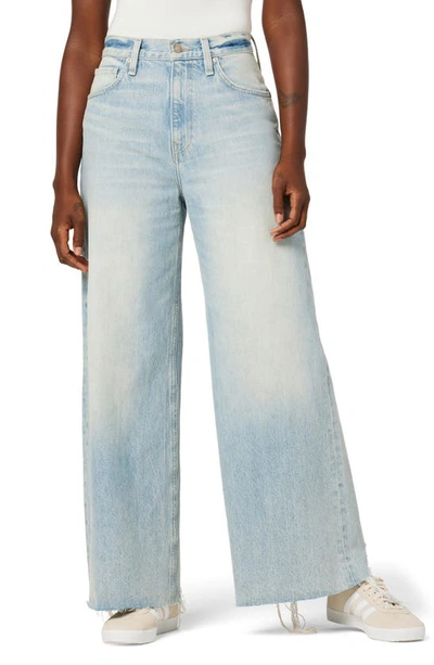 Hudson James High Waist Raw Hem Wide Leg Jeans In Blue