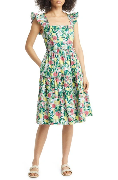 Eliza J Flutter Sleeve Fit And Flare Sundress In Pink Multi | ModeSens