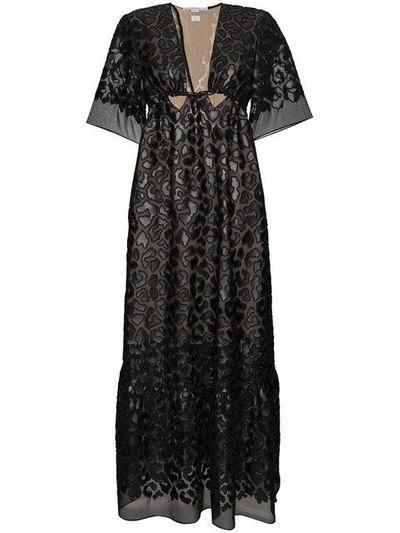 Stella Mccartney Animalier Leopard Sheer Silk Maxi Dress In Black