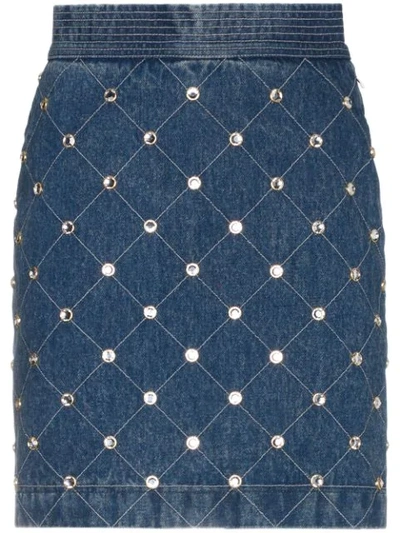 Gucci Crystal Embellished Denim Mini Skirt In Blue