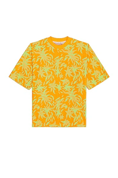 Marni No Vacancy Inn Cotton-blend Terry-jacquard T-shirt In Yellow