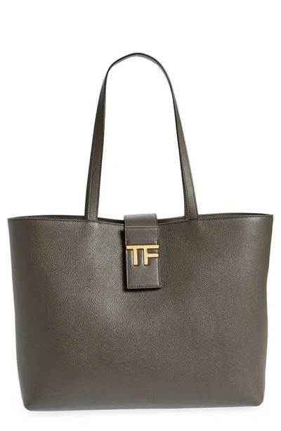 Tom Ford Tf Small Grain Leather East-west Tote Bag In 1g003 Graphite