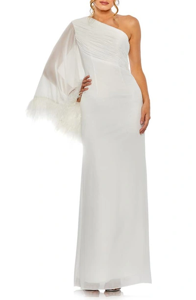 Mac Duggal One Shoulder Gown In White