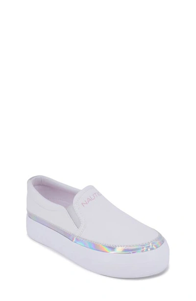 Nautica Kids' Aryelle Platform Slip On Sneaker In White Iridescent