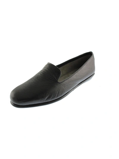 Aerosoles Betunia Womens Leather Textured Smoking Loafers In Black