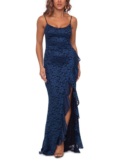 Alex Evenings Womens Embroidered Split-leg Evening Dress In Blue
