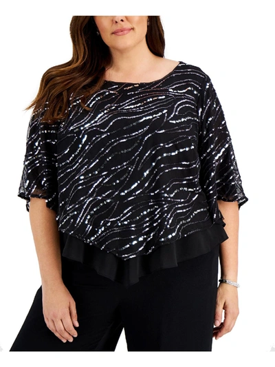 Alex Evenings Plus Womens Sequined Popover Blouse In Black