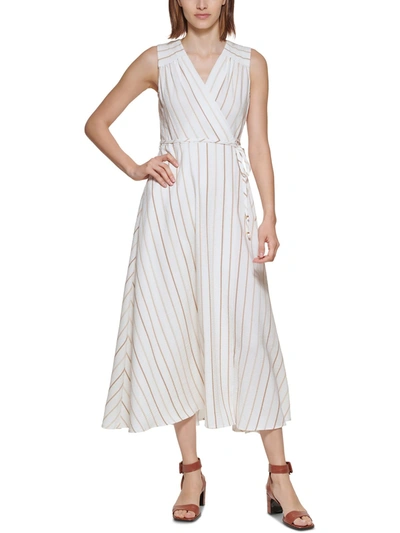 Calvin Klein Womens Metallic Striped Maxi Dress In Beige