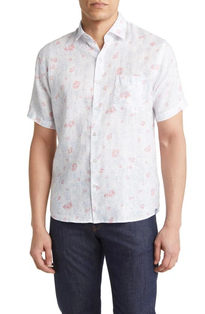Peter Millar Palm Haven Short Sleeve Button Front Printed Shirt In Blue Granite