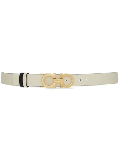 Ferragamo Reversible And Adjustable Gancini Belt In White