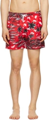 Hugo Boss Seasonal-print Swim Shorts In Quick-drying Fabric In Red