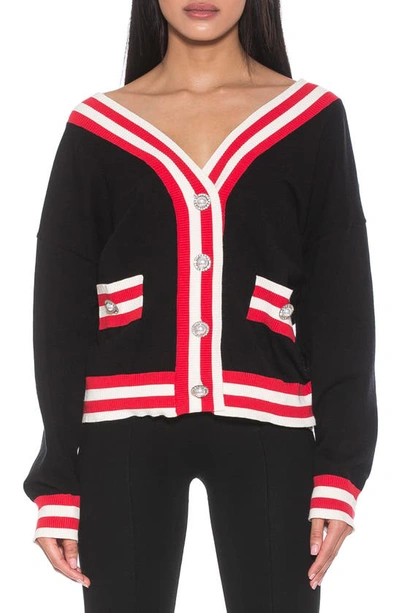 Alexia Admor Frances Stripe Trim Cardigan In Black Multi