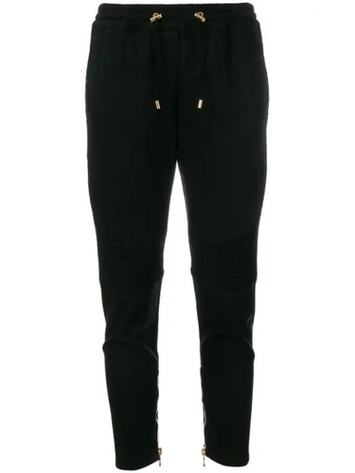 Balmain Drawstring-waist Jersey Track Pant W/ Zip-hem In Black