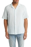 Allsaints Mattole Organic Cotton Stretch Relaxed Fit Button Down Camp Shirt In Crystal Blue