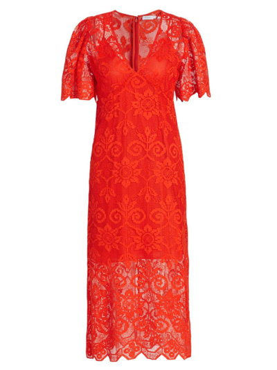 Rhode Eda Lace Midi Dress In Electric Red Tuileries Lace