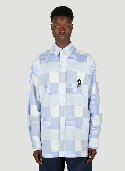 Kenzo Logo Embroidered Patchwork Shirt In Blue
