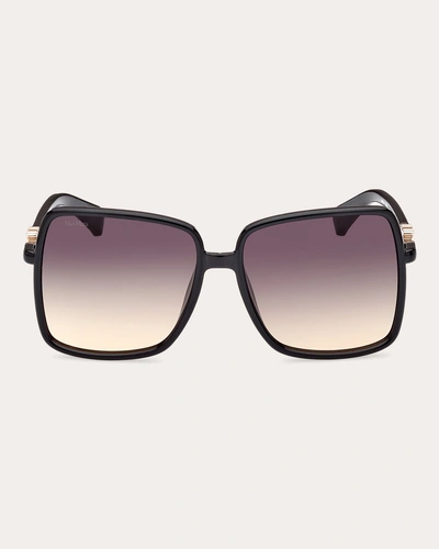 Max Mara Women's Shiny Black & Smoke-camel Gradient Square Sunglasses