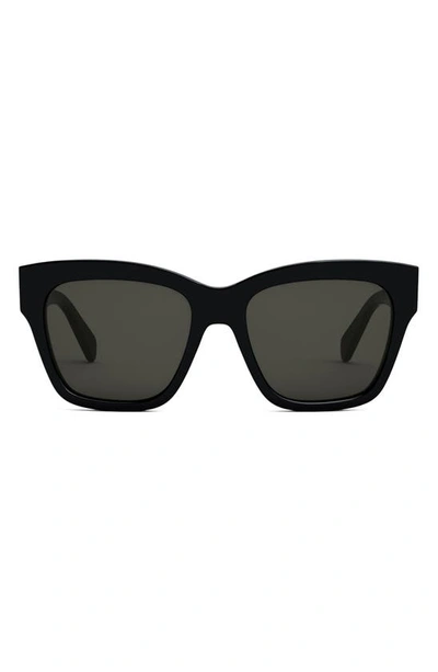 Celine Triomphe 55mm Round Sunglasses In Black/gray Solid