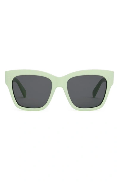 Celine Triomphe 55mm Round Sunglasses In Shiny Light Green / Smoke
