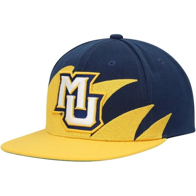 Mitchell & Ness Men's  Gold, Navy Marquette Golden Eagles Sharktooth Snapback Hat In Gold,navy
