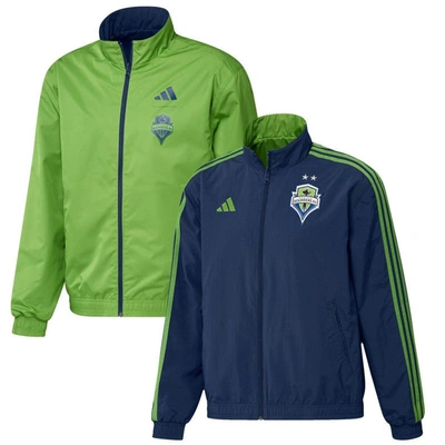 Adidas Originals Men's Adidas Navy And Green Seattle Sounders Fc 2023 On-field Anthem Full-zip Reversible Team Jacket In Navy,green
