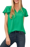 Cece Flutter Sleeve Split Neck Top In Vivid Green