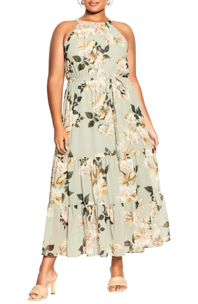 City Chic Halter Love Floral Maxi Dress In Magnolia Floral