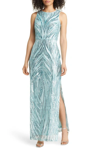 Vince Camuto Sequin Halter Neck Gown In Aqua Multi ModeSens