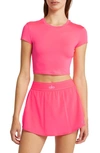Alo Yoga Adapt Alosoft Short Sleeve Crop Top In Fluorescent Pink Coral