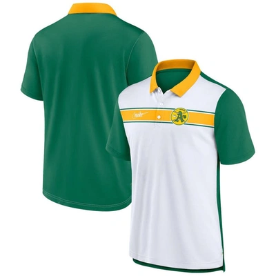 Nike Men's  White, Green Oakland Athletics Rewind Stripe Polo Shirt In White,green