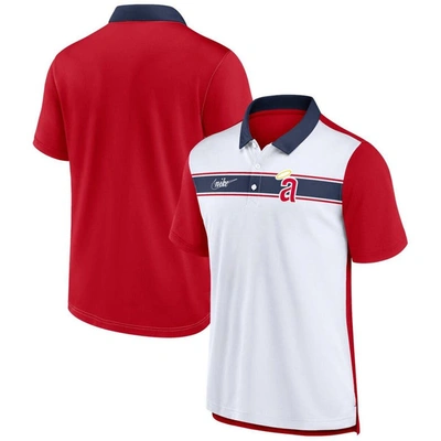 Nike Men's  White, Red California Angels Rewind Stripe Polo Shirt In White,red