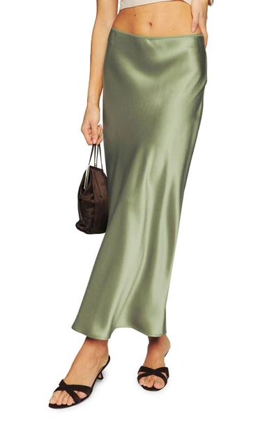 Reformation Layla Silk Skirt In Light Green