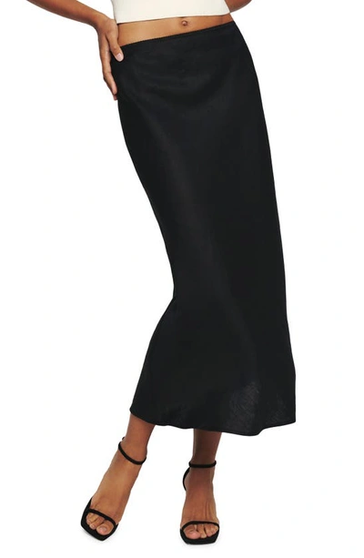 Reformation Layla Linen Skirt In Black