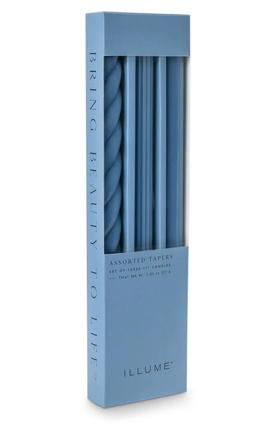 Illume Assorted 3-pack Taper Candles In Blue