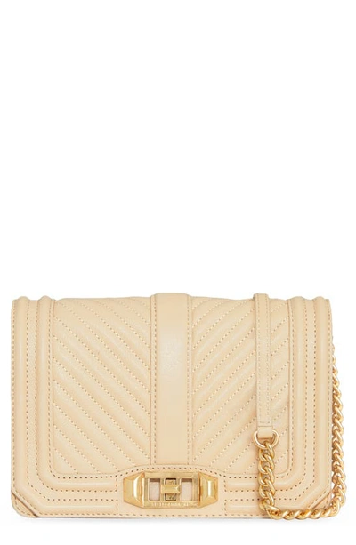 Rebecca Minkoff Small Chevron Quilted Love Leather Crossbody Bag In Latte
