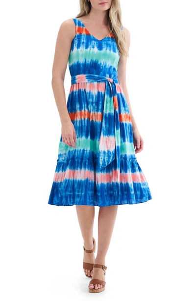 Hatley Sydney Stripe Tie-dye Cotton Midi Dress In White