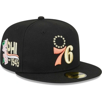 New Era Black Philadelphia 76ers Floral Side 59fifty Fitted Hat