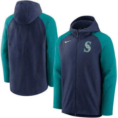 Nike Men's Navy, Aqua Seattle Mariners Authentic Collection Full-zip Hoodie Performance Jacket In Navy,aqua
