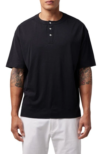 Good Man Brand Short Sleeve Slub Henley In Black