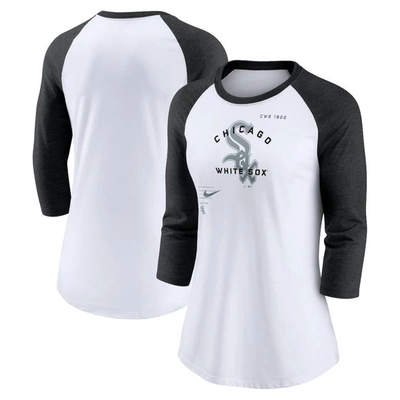 Nike Women's  White, Black Chicago White Sox Next Up Tri-blend Raglan 3/4-sleeve T-shirt In White,black