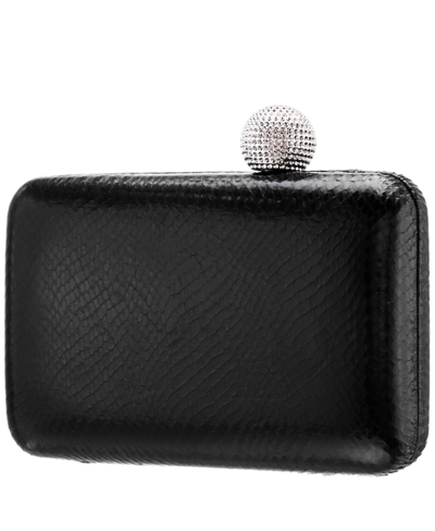 Nina Embossed Snake Minaudiere With Crystal Clasp In Black