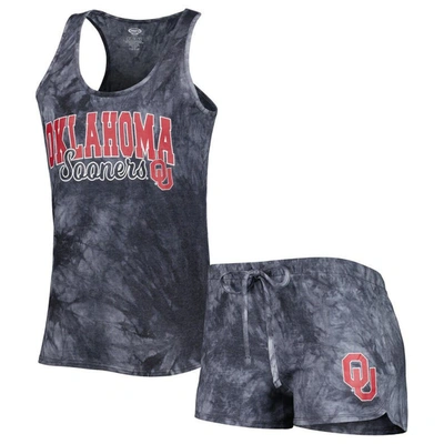 Concepts Sport Charcoal Oklahoma Sooners Billboard Tie-dye Tank And Shorts Sleep Set